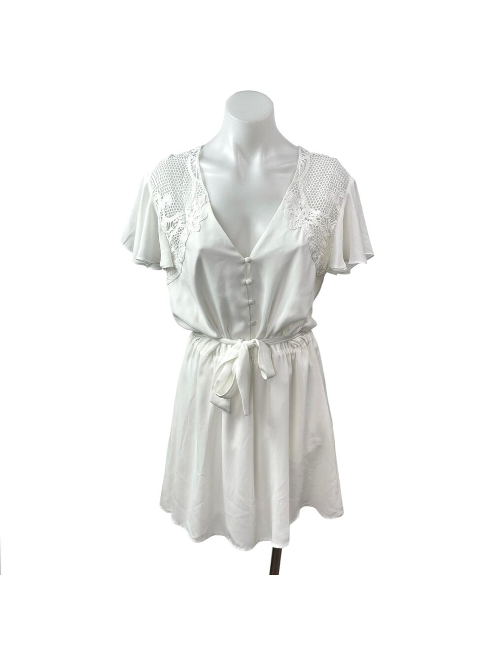 BB Dakota First Impressions White Floral Lace Flutter Sleeve A Line Mini Dress S